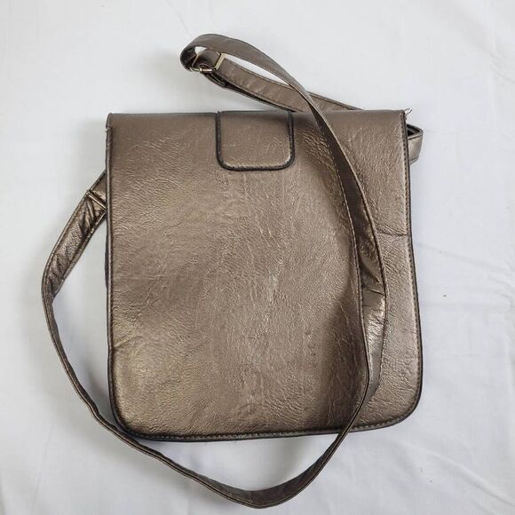 Bronze Studded Crossbody Purse Small Satchel Faux Leather with Gold Detail 11x9 - Picture 10 of 10